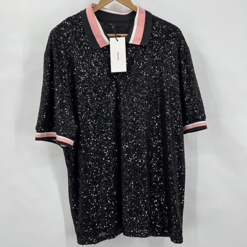 Mayer Men's XL Julian Sequin Polo‎ Top Black Dramatic Alan Cumming Disco Canada